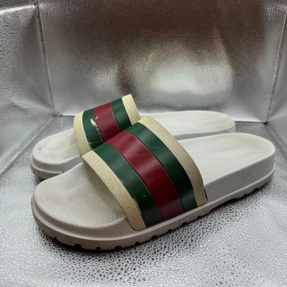 Size 10 - Gucci Pursuit Web Pool Beach Resort White Red Green Slides Sandals - Picture 4 of 9